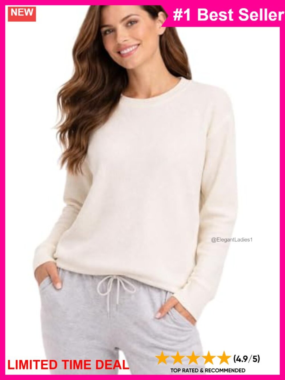 Ribbed Knit Crewneck Pullover Sweater Long Sleeve Lightweight Women's